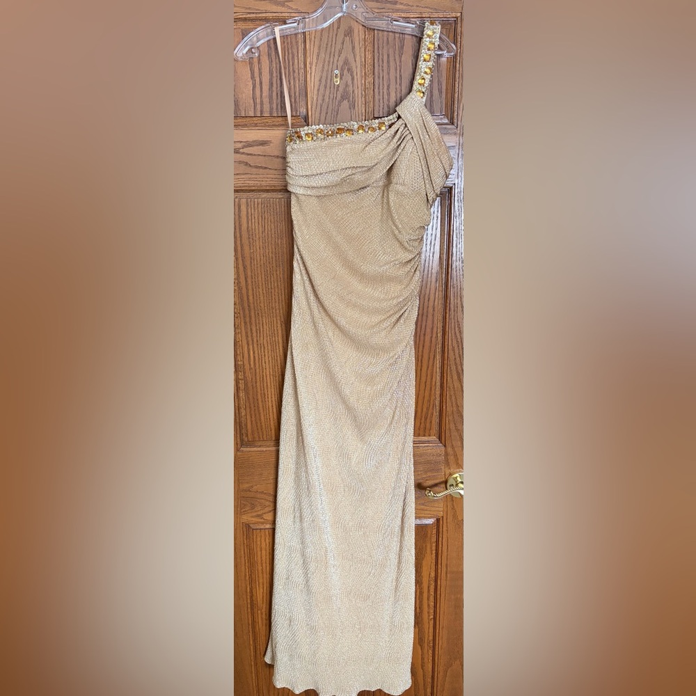 Cache Gold One-Shoulder Prom Dress - Picture 1 of 2
